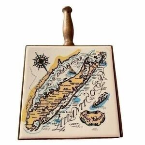 Long Island Sound Home Decor Ceramic Wooden Trivet, Pilkington MCM